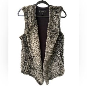 NEW Nanette Lepore Womens Small Chinchilla Grey Faux Fur Waterfall Open Vest